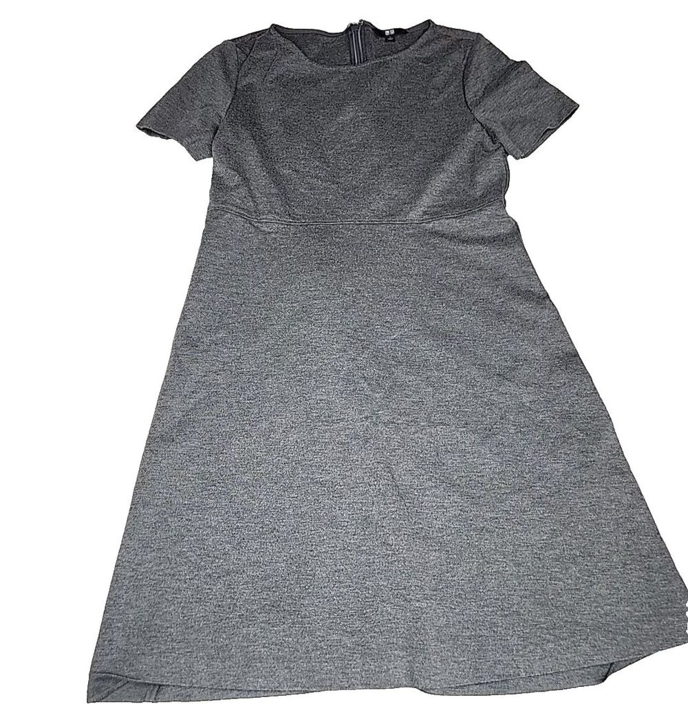 Uniqlo Gray Short Sleeve Sheath Zip Up Rayon Stretch Dress Size Medium EUC